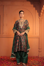 ZIA TILLA EMBROIDED PATOLA KURTA SET - GREEN